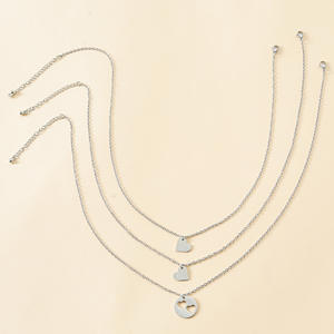 Ожерелья из нержавеющей стали круглой формы с 2 сердечками для матери и дочери, ожерелье из крафт-бумаги с короткой цепочкой и ключицами - Product Image 5