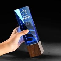 Trophée en cristal créatif avec base en bois, cadeau d'affaires, trophée en cristal vierge, gravure laser personnalisée