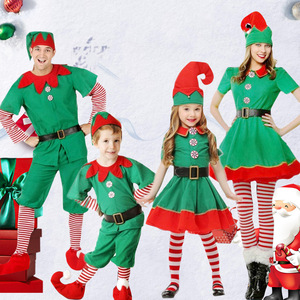 Costumes d'elfes de Noël en coton vert, tenues familiales pour enfants et adultes, déguisements pour fête d'Halloween, vêtements de spectacle - Product Image 2