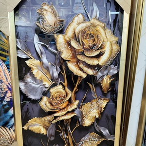 Pintura Decorativa Abstracta POLA sobre Lienzo, Hoja de Planta, Decoración de Pared, Negro y Dorado, Pintura de Porcelana de Cristal para el Hogar - Product Image 5