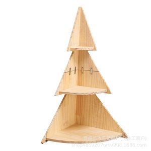 Wooden Christmas Tree Storage Rack Three Layer <b>Desktop</b> Display <b>Shelf</b> For Holiday Decorations And Gifts Natural Wood Color - Product Image 5
