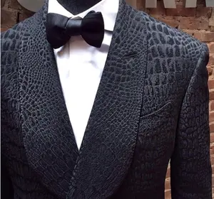 MTM <span class=keywords><strong>Homme</strong></span> Tuxedos Croc Brocart Blazer Décontracté Veste Costume Pantalon Noir Costumes de Mariage pour <span class=keywords><strong>Homme</strong></span> Fête Bal Scène Mâle Coupe Slim Déguisements - Product Image 1
