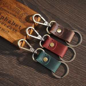 Leather Car Keychain Pendant Personalized Creative <b>Gift</b> Colorful Keyring <b>Retro</b> Cowhide Key Holder - Product Image 1