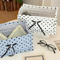 Panier de rangement matelassé à pois carrés en tissu écologique, pliable, pour la décoration intérieure, organisateur de bureau, avec nœud pour cosmétiques et articles divers
