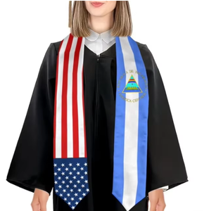 定制环保聚酯毕业披肩，希腊和美国国旗图案，男女皆宜；毕业庆典欢迎礼物 - Product Image 2