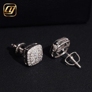 Wholesale S925 <b>Silver</b> Cushion Square Cluster Lab Grown Diamond Stud <b>Earrings</b> Paved VVS Cultivated Diamond Screw <b>Back</b> <b>Earrings</b> - Product Image 3