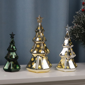 <span class=keywords><strong>Crismas</strong></span> cây thủy tinh màu xanh lá cây Cây giáng sinh với đèn tuyết rõ ràng kính trang trí - Product Image 2