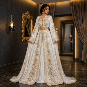 Elegant Embroidered Polyester Non-Stretch <b>Abaya</b> <b>Dress</b> Floor Length V Neck Long Sleeve Geometric Pattern Wedding Women Middle - Product Image 2