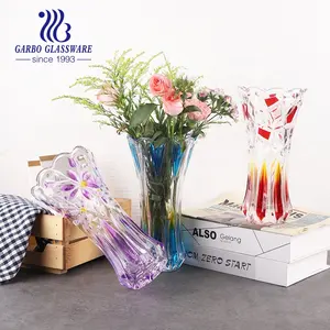 30厘米红色绘画穆拉诺玻璃花瓶用于鲜花桌面印刷花瓶玻璃架装饰玻璃
