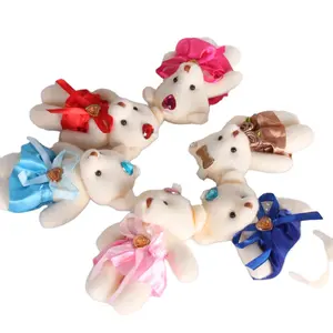 Mini urso de pelúcia com 12 pçs/lote e 11 cores, brinquedo feminino de diamante, urso de pelúcia e pelúcia, bonecas para ursos de casamento com vestido