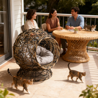 Lit pour chat et chien en rotin tressé surélevé confortable et écologique, lit pour animaux de compagnie durable pour amis à fourrure