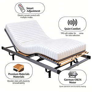 Современная прочная железная двуспальная кровать с регулируемой спинкой, бесшумная конструкция для спален, отелей, апартаментов, школ, вилл - Product Image 3