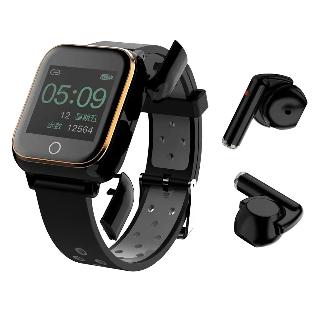 002 intelligente braccialetto di vigilanza con cuffie senza fili mp3 frequenza cardiaca pressione sanguigna pedometro smartwatch