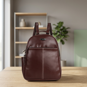 Women Genuine <b>Leather</b> <b>Backpack</b> Classic Style Zipper Closure Panelled Design Shoulder Strap Daily Use Brown Color - Product Image 4