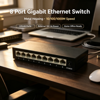 Switch de Red Gigabit Fast Ethernet de 8 Puertos, 10/100/1000Mbps, Carcasa Metálica, Escritorio, Plug and Play, Hogar, Oficina, Cámara IP, 16G QoS