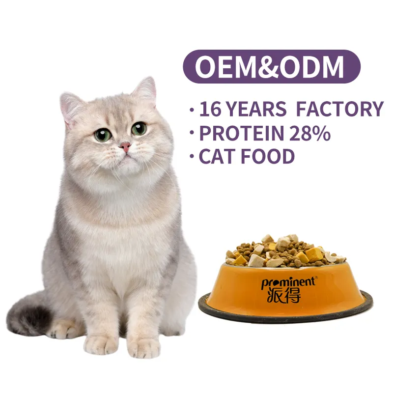Fabrication personnalisée, marque privée, aliments secs lyophilisés pour animaux de compagnie, aliments de base secs pour chats à haute teneur en protéines