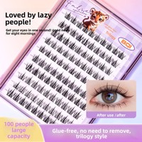 BQI Faux cils Sunflower Lazy Trilogy en forme de livre, grande capacité, 10 rangées, sans colle, sans retrait nécessaire, bande complète individuelle