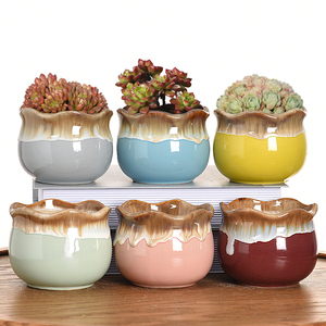 Bel vaso di fiori in ceramica marrone blu per uso interno esterno unico tacche fioriera per <span class=keywords><strong>piante</strong></span> <span class=keywords><strong>grasse</strong></span> Cactus - Product Image 2