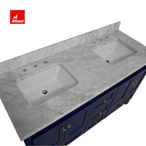 AllandCabinet Modern gaya transisional kayu lapis biru tua disesuaikan marmer konter MDF Carcase keluarga kamar mandi Vanity - Product Image 6