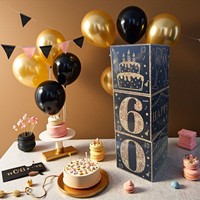 Boîte cadeau pour le premier anniversaire, modèle 133, noir et or, prête à l'emploi, pour l'expédition transfrontalière, avec ballons en papier, thème fête sans impression pour événements.