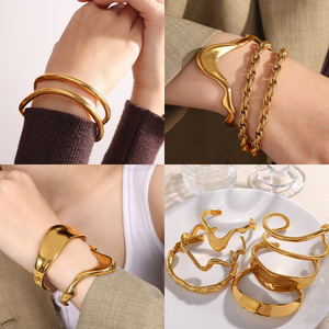 Bracelet ouvert géométrique en acier inoxydable, large, personnalisé, tendance, bijoux unisexes - Product Image 4