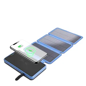 new technology products 2024 large capacity 8000mAh10000mAh dual USB smartphone charger Wireless charger folding solar powerbank