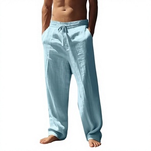 <span class=keywords><strong>Pantaloni</strong></span> Larghi da <span class=keywords><strong>Uomo</strong></span> in Cotone e <span class=keywords><strong>Lino</strong></span> Traspirante con Coulisse in Vita Media, Stile Europeo-Americano, di Tendenza per la Primavera - Product Image 1