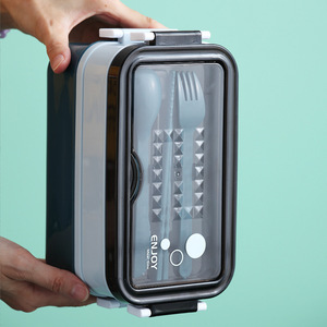1pc 1050ml Dual Tier Heatable Leak Proof Eco-Friendly <b>Lunch</b> <b>Box</b> Portable <b>Compartment</b> <b>Box</b> Microwave Fork Chopsticks Spoon Picnic - Product Image 1