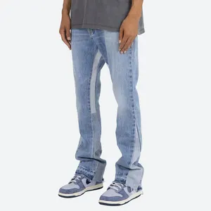 Bán buôn tùy chỉnh thời trang dạo phố xếp chồng lên nhau bùng jeans trống baggy đau khổ denim quần cổ điển xếp chồng lên nhau bùng jeans cho nam giới