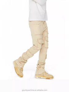 버튼 리벳을 가진 남자를위한 핫 세일 하이 스트리트 하이 웨이스트 스키니 스트레이트 워시 데님 청바지 - Product Image 4