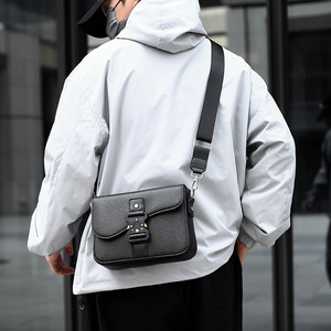 Sac bandoulière vintage noir pour homme, sac à bandoulière professionnel en cuir PU, sac messager d'extérieur avec fermoir et fermeture éclair étanches - Product Image 2