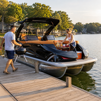 NOUVEAU 2026 Bateau Ponton de Luxe 12 Personnes de Haute Qualité avec Arche Sportive Électrique, Console et Auvent, Certifié CE, Bateau de Fête et de Loisirs