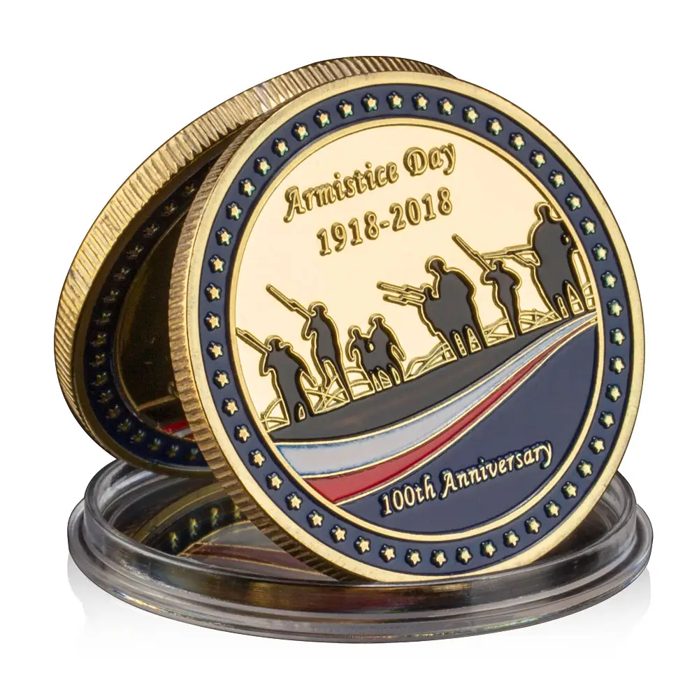 ครบร้อยปีของนอร์แมนดี้ (1918-2018) ของที่ระลึกเหรียญชุบทอง WW I ทหารรูปแบบเหรียญที่ระลึกเหรียญท้าทาย