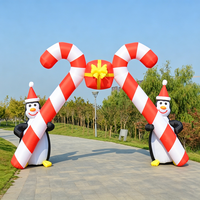 Arche gonflable de Noël en tissu Oxford Longgang, motif pingouin, rayures canne à sucre et nœud, résistante à l'eau pour entrée extérieure des fêtes