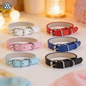 Colliers pour animaux de compagnie en cuir Wangwuwu, réglables pour chats et chiens, blanc, noir, rose, bleu, rouge, toutes saisons, style simple - Product Image 1