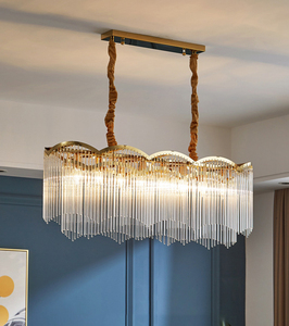 Lustre de plafond moderne en cristal de luxe, cuivre et or, éclairage suspendu à LED rectangulaire pour hall d'entrée d'hôtel, salle à manger - Product Image 1
