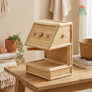 Nhat Minh Rattan Kids Toy Coffee Machine <b>Set</b> Rustic Eco-Friendly Design for Children's Kitchen Role Play - Product Image 4
