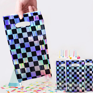 Checkerboard Laser <b>Rainbow</b> Gift <b>Bags</b> 24x16cm Plastic Birthday Party Supplies Candy Tote <b>Bags</b> - Product Image 2