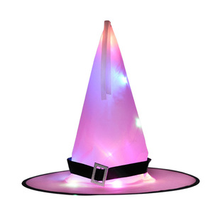 Sombrero de bruja LED con luz, accesorio para disfraz de Halloween, sombrero de satén unisex, sombrero de fiesta, sombrero festivo - Product Image 3
