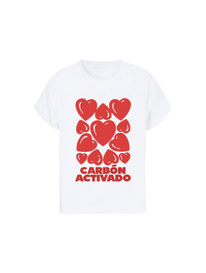 T-shirt da donna con motivo a cuore Carbn Activado, girocollo, manica corta, vestibilità ampia, casual, comoda maglietta in jersey per tutte le stagioni - Product Image 1