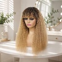 Perruque indienne Remy sans colle, fabriquée à la machine, brun moyen, lisse crépu, longueur 13, densité 250%, franges aériennes, sans dentelle, perruque complète pour