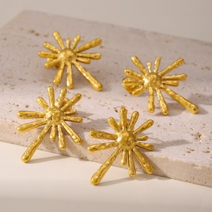 Pendientes de Acero Inoxidable con Diseño de Rayos de Sol, Textura de Lava, para Mujer - Product Image 3