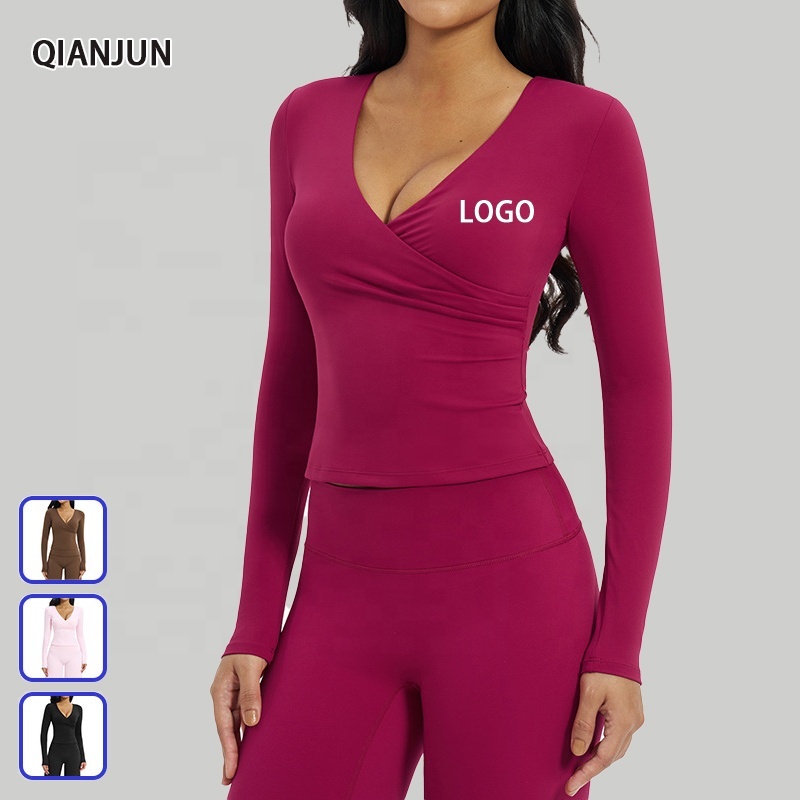 Breathable Quick Dry Workout Shirt New Gym Fitness Sportswear V-Neck T-Shirt Long Sleeves Yoga Tops for Women