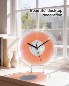 Reloj de acrílico tipo rompecabezas, color verde fresco, de 3 capas, transparente, con impresión UV, decoración de pared y mesa con soporte de hierro. - Product Image 5