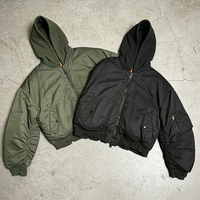 Blouson Bomber d'Hiver Personnalisé Oversize Effet Vieilli Court Streetwear Zippé Uni Vintage Matelassé avec Capuche pour Homme