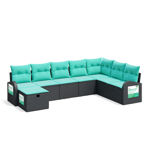 Ensemble de canapé de jardin en polyrotin noir 8 pièces avec coussins, meubles d'extérieur, ensembles de jardin - Product Image 1