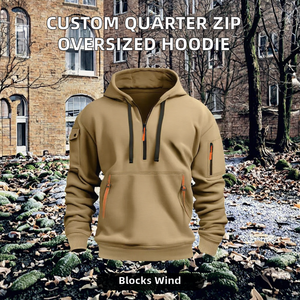 Manufacturer Hoodie Half Blank 280g Quarter Zip 100% Cotton <b>Pullover</b> Streetwear 3D Embroidery ODM Windproof Eco-Friendly Custom - Product Image 2