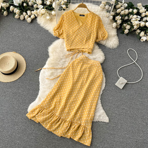 Conjunto de 2 Piezas para Mujer ANSZKTN, <span class=keywords><strong>Blusa</strong></span> Corta y <span class=keywords><strong>Falda</strong></span> <span class=keywords><strong>con</strong></span> Estampado de Lunares, Conjuntos de Dos Piezas, Ropa para Mujer - Product Image 4