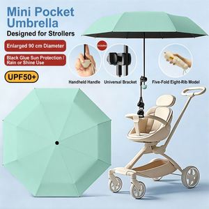Sombrilla para Cochecito de Bebé con Cinco Pliegues y Ocho Varillas, Protección Solar y Contra la Lluvia, con Clip para Cochecito de Bebé, Sombrilla de Viaje - Product Image 2