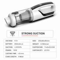 Aspirateur de voiture portable à aspiration puissante avec écran LED pour le detailing automobile, directement de l'usine